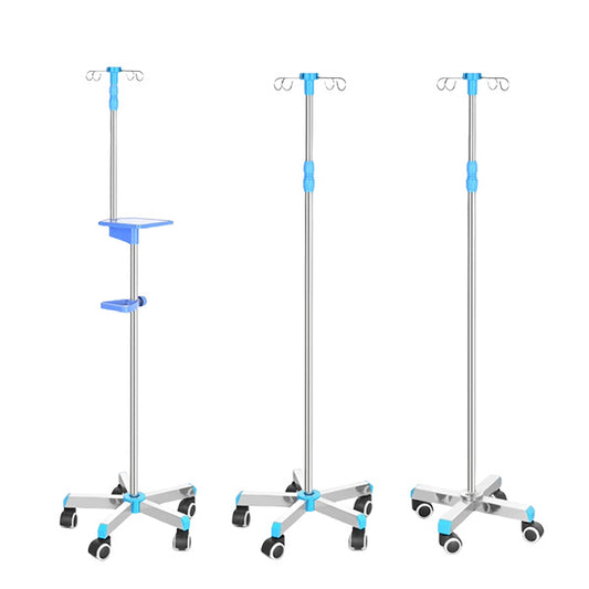 Hospital Grade Stainless Steel IV Stand with 5 Castor Wheels – Adjustable Infusion Stand
